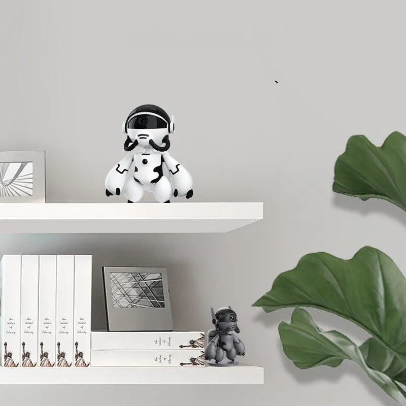 Space Robot security camera in white or black with detachable base for household monitoring
