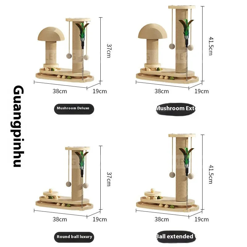 Solid wood cat turntable scratching post with elliptical spinning platform and climbing frame