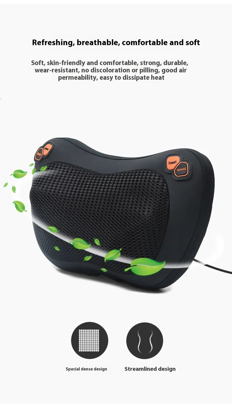 Brown genuine leather smart shoulder and neck massage pillow with 8 heads, for home and car use.