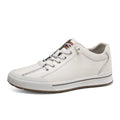 Men's white matte leather flat heel shoes with round toe and 6CM construction