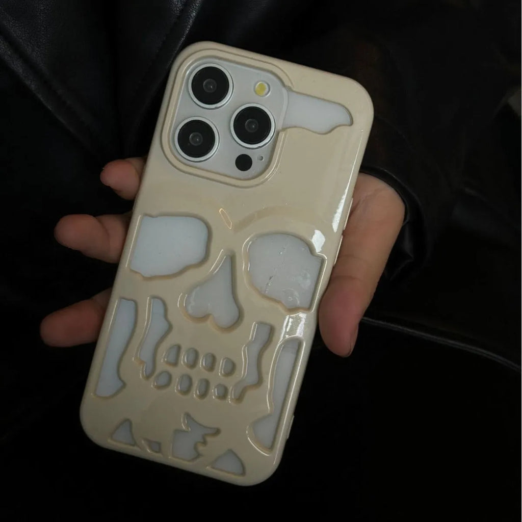 Frosted skull TPU phone case in matte black with hollow protective cover for iPhone