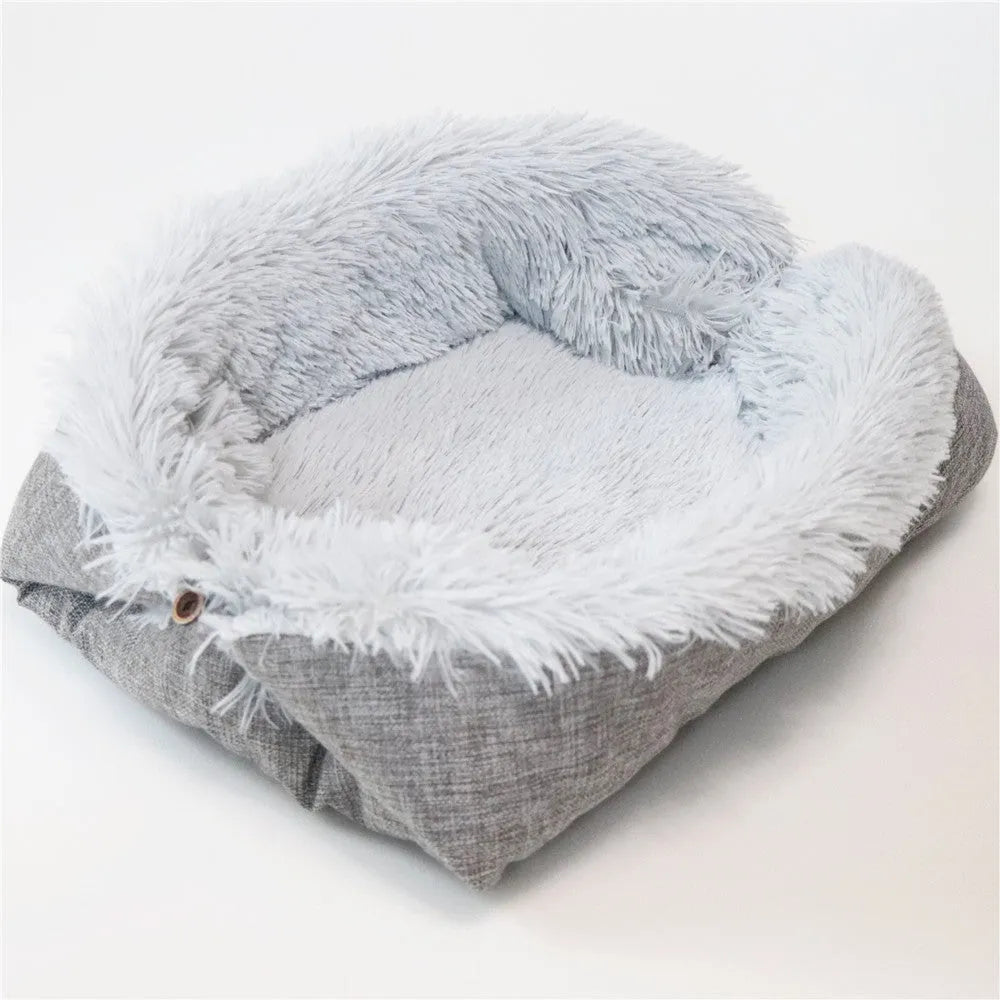 Grey plush dual-use dog bed in M 61x51cm and L 70x60cm for autumn and winter