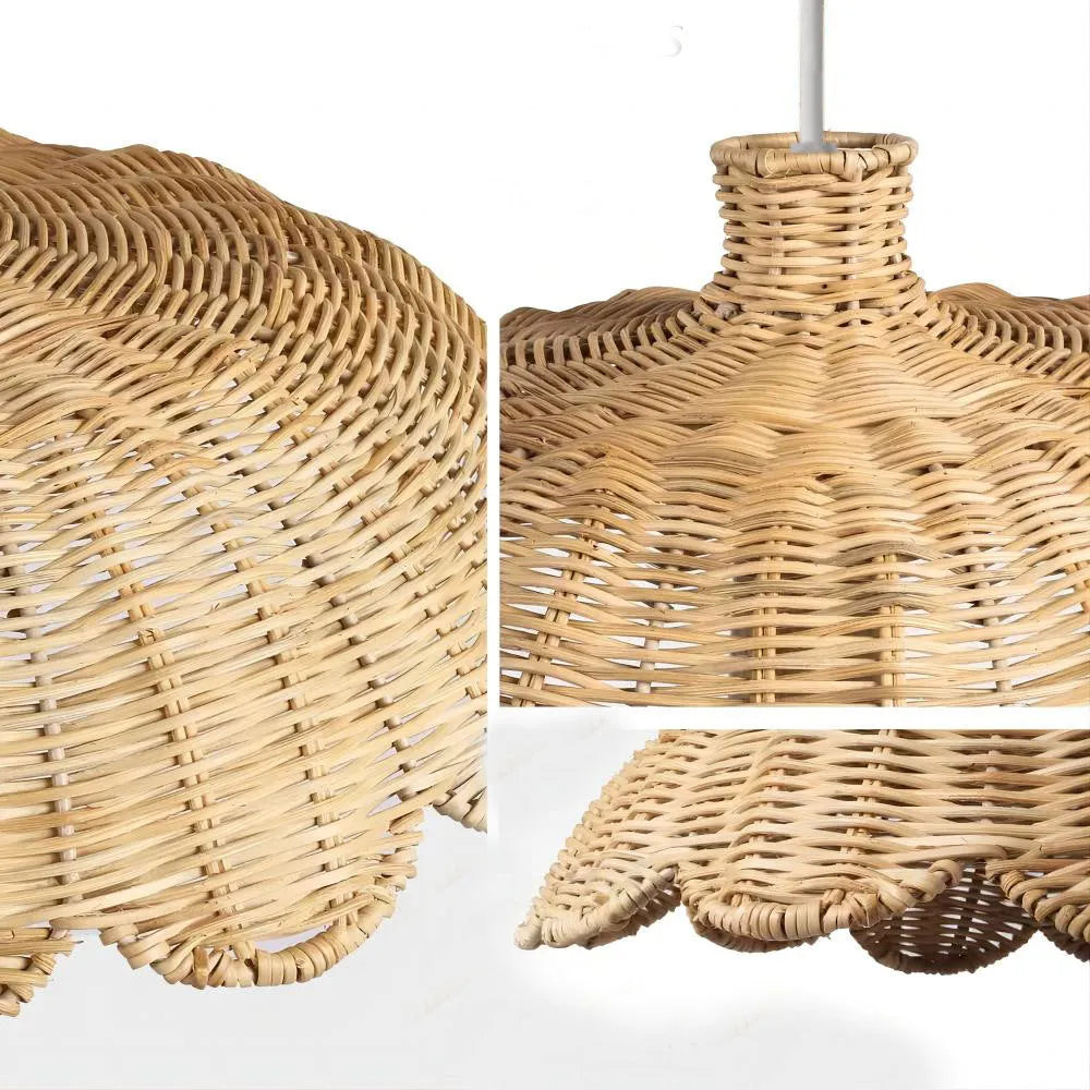 Hotel homestay retro bamboo ceiling lamp with woven rattan shade and acrylic panel, 46x20cm, in warm natural colour