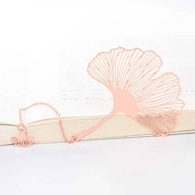 Rose gold electroplated brass bookmark with hollow plating maple leaf design