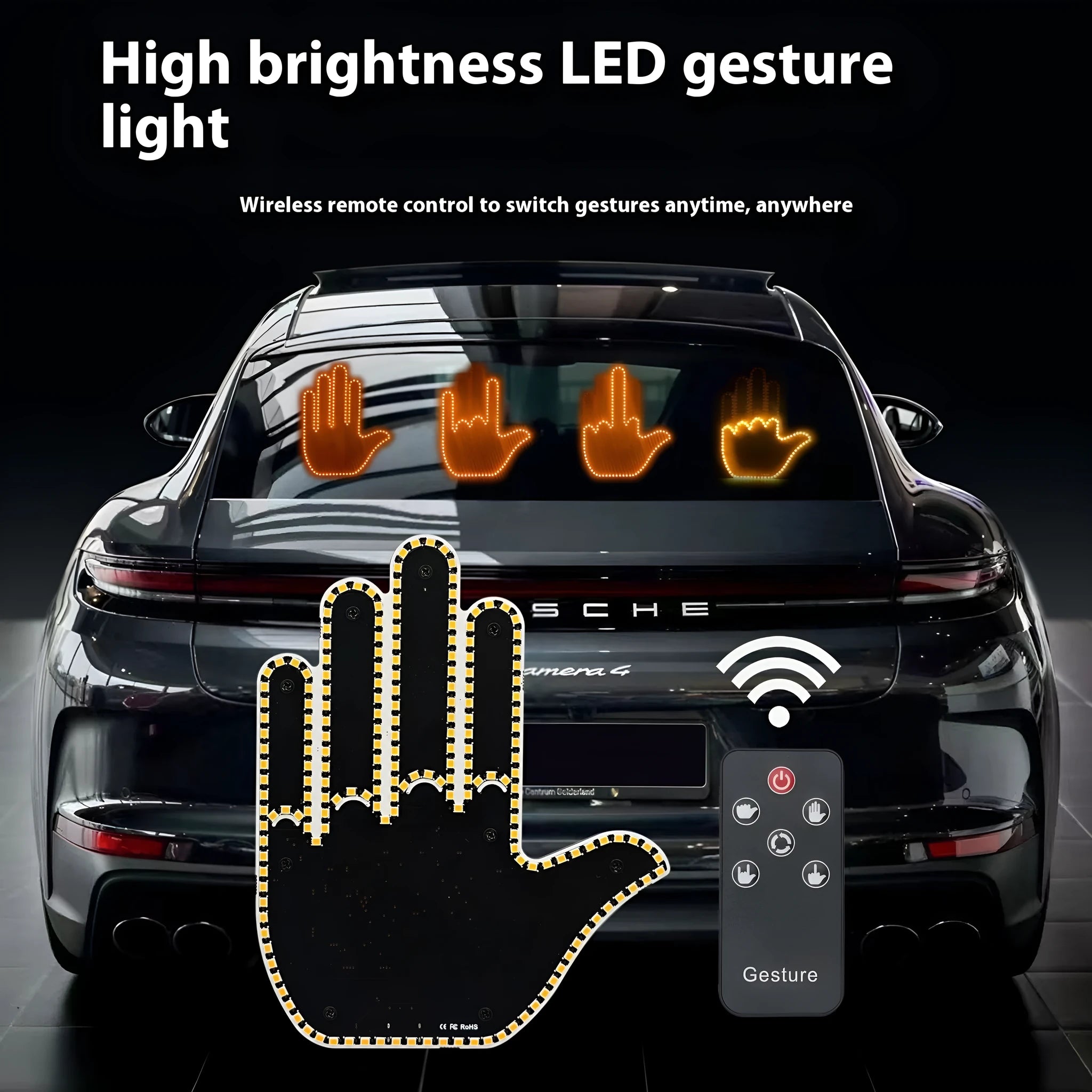 Yellow LED gesture light for car warning anti-collision with black remote control