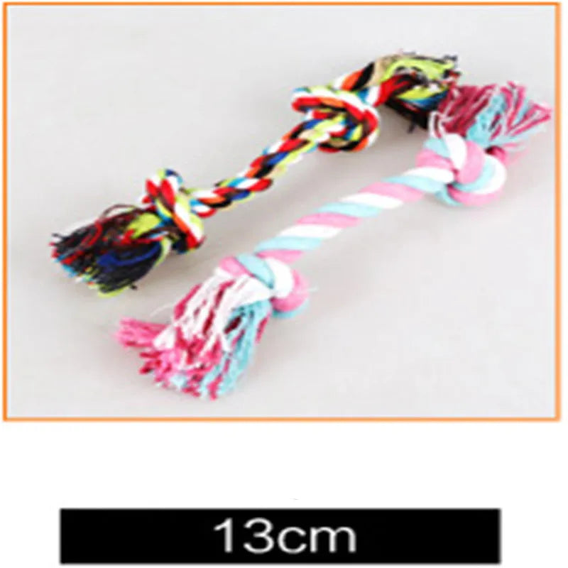 Assorted cotton rope and rubber dog toys for molar chewing, teething, and training play.