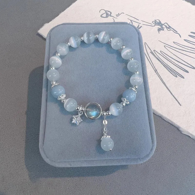 Electroplated opal cat's eye stone beaded bracelet with diamond-shaped beads for women in multiple colour variations