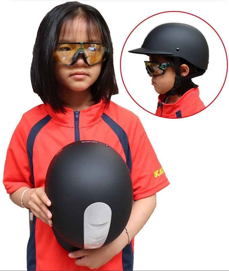 Lightweight equestrian riding helmet in silver black colour with ABS EPS construction