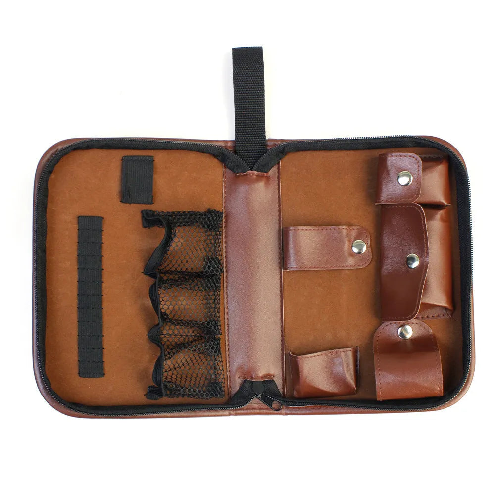 Brown leather golf storage bag with large capacity for clubs and accessories