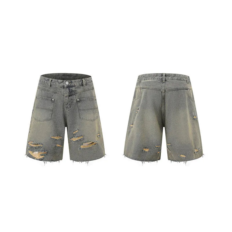 Denim overalls suit in loose street style with short sleeve top and full length trousers