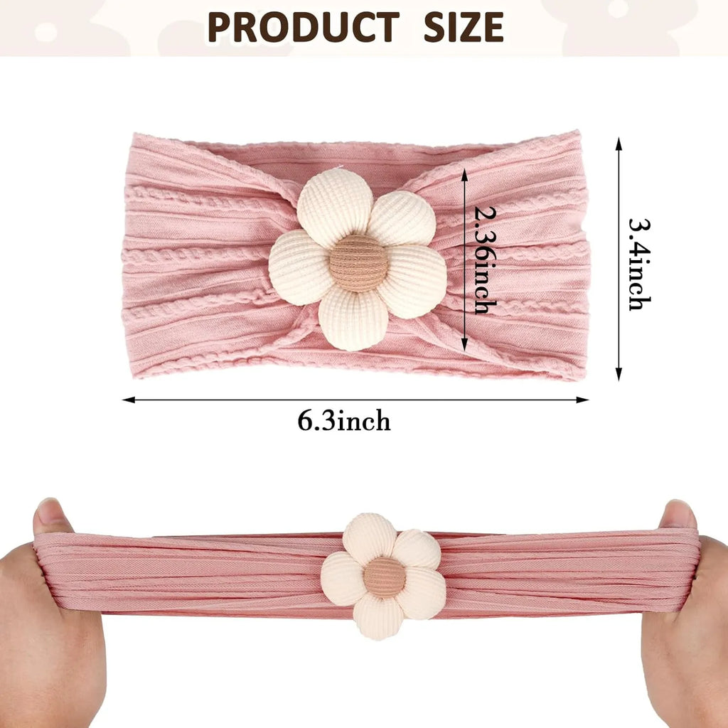 Soft nylon baby flower headbands for newborns, toddlers, in beige, pink, khaki, brown, white colours