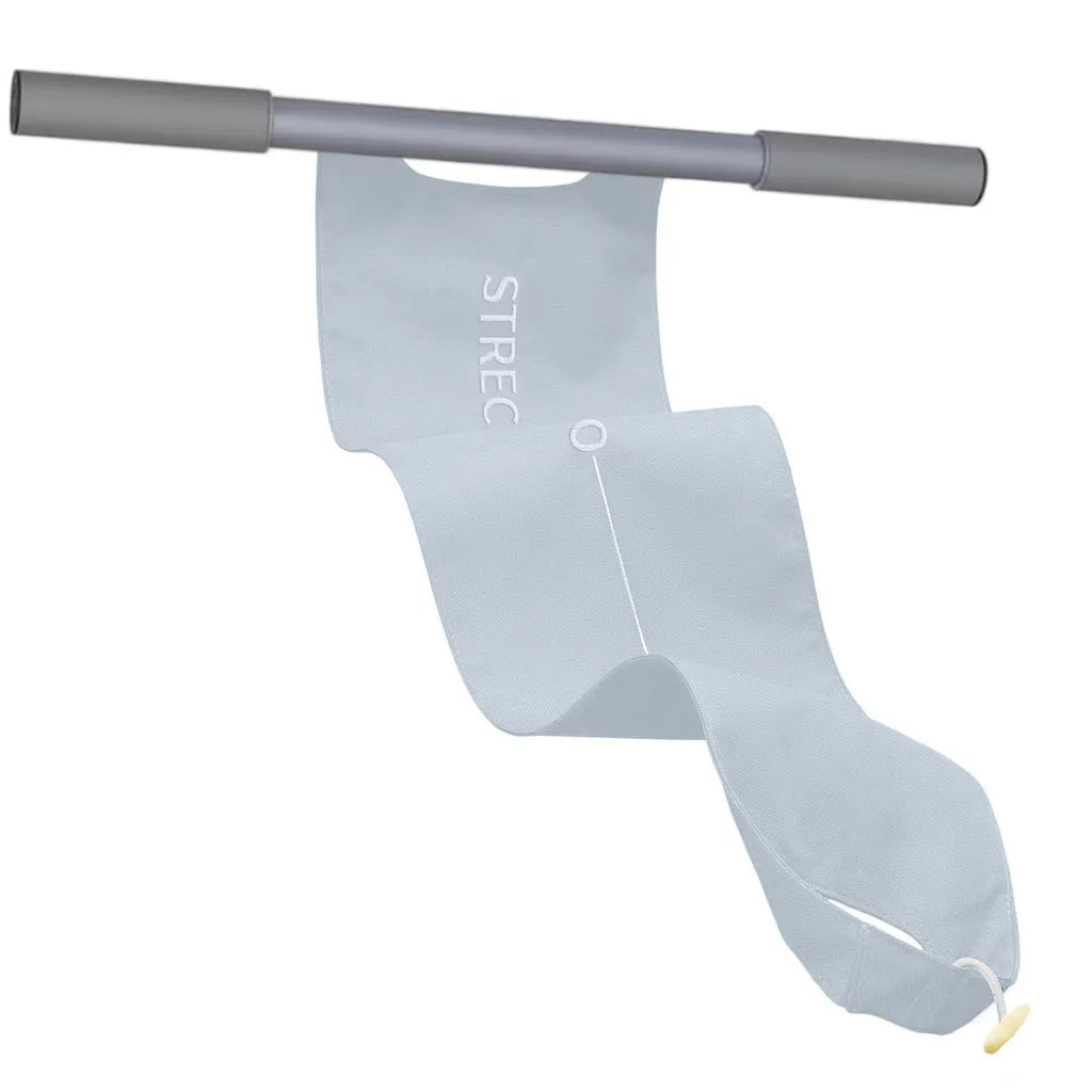 Grey and pink yoga multi-function stretching tool with iron frame for shoulder and hip flexibility exercises.