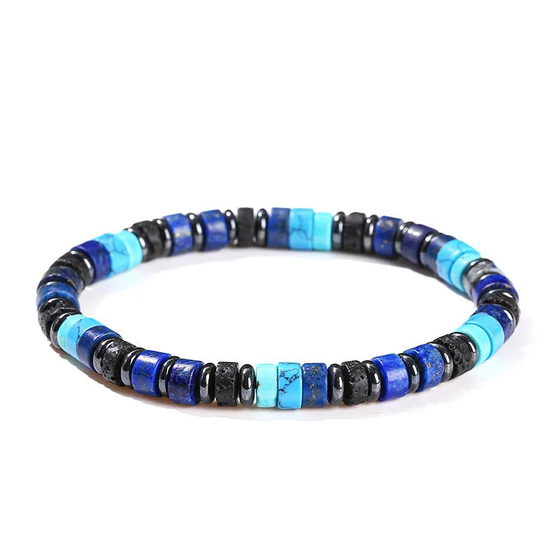 Natural haematite bracelet with 6mm volcanic rock spacer beads in geometric shape