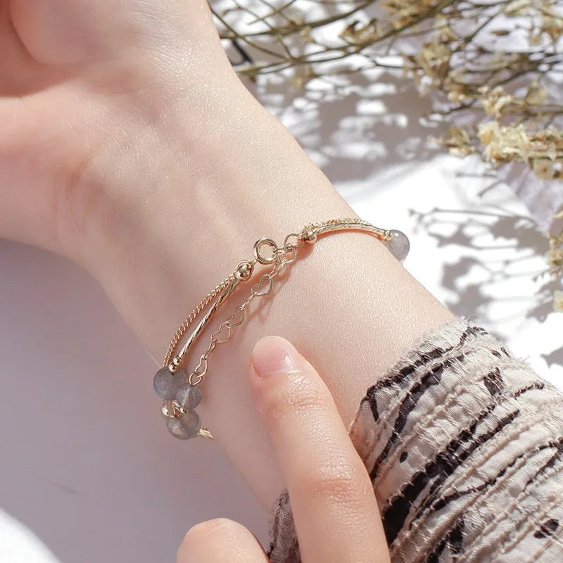 Double layer crystal bracelet with moonlight copper tube design and electroplated finish