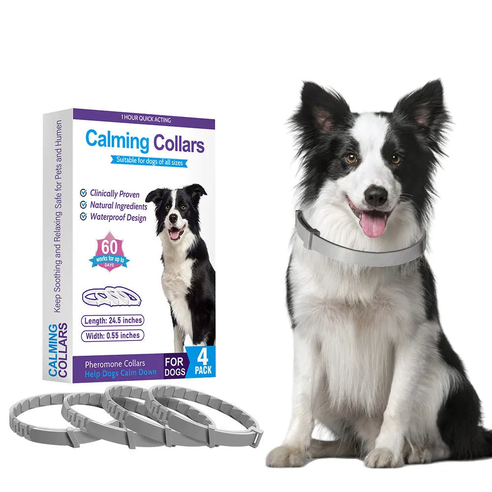 4-pack TPR dog soothing collars, monochrome, 62 cm, six colour options