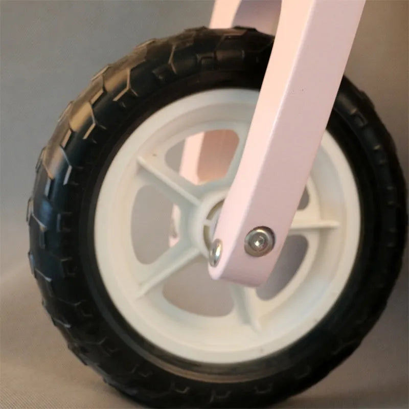 Pink wooden balance scooter with 10-inch wheels for toddlers aged 1-6 years