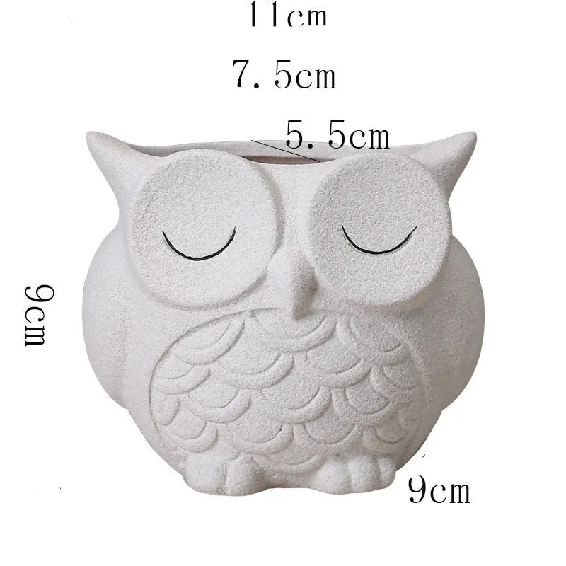 Handmade frosted ceramic owl flower pot for small succulents, 11 cm tall