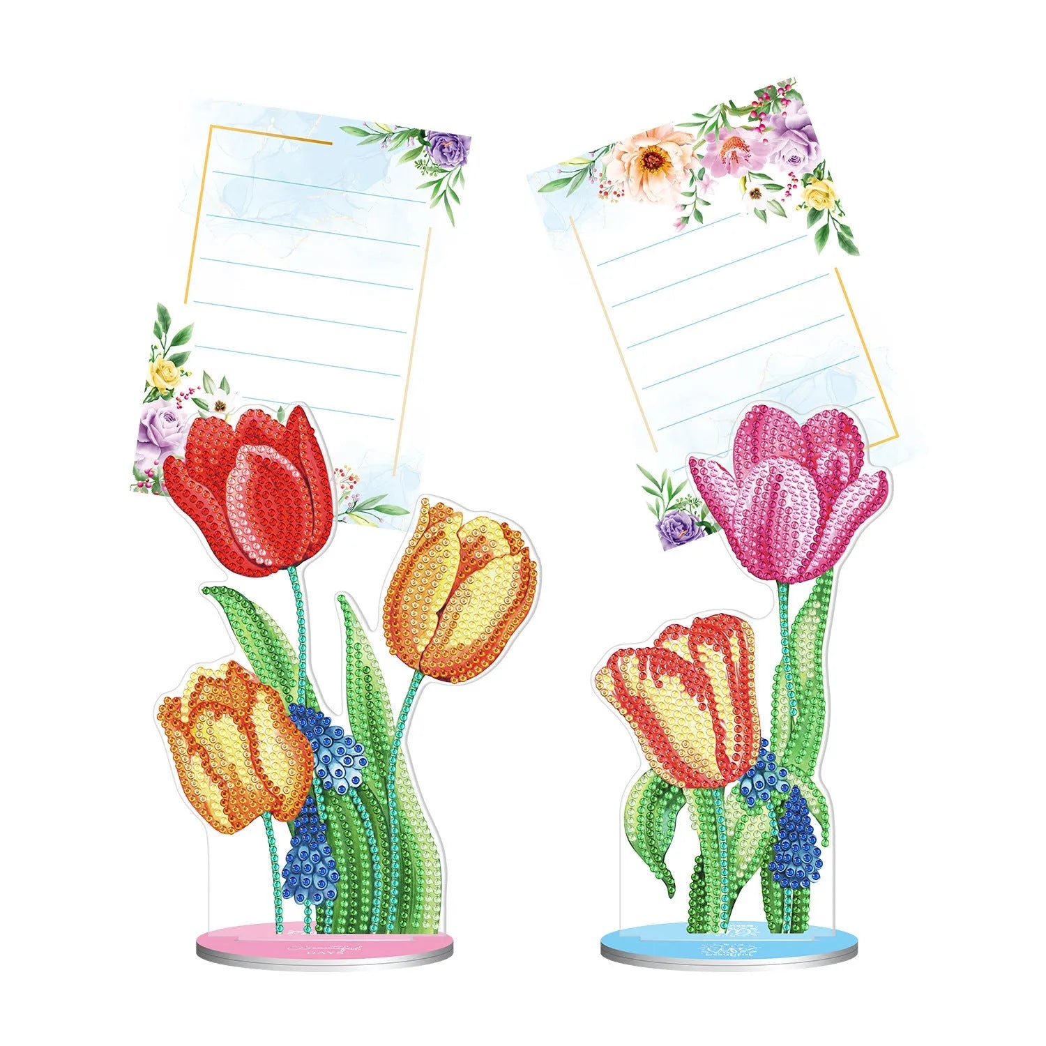 Handcrafted frameless diamond painting note clip desktop decoration on a wooden surface.