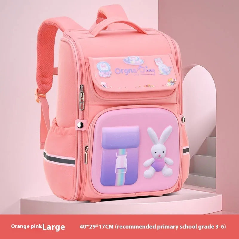 Children's large school backpack with airpillow straps in rabbit or spaceman cartoon patterns