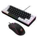 White and black mixed colour gaming keyboard and mouse combo with backlight on desk
