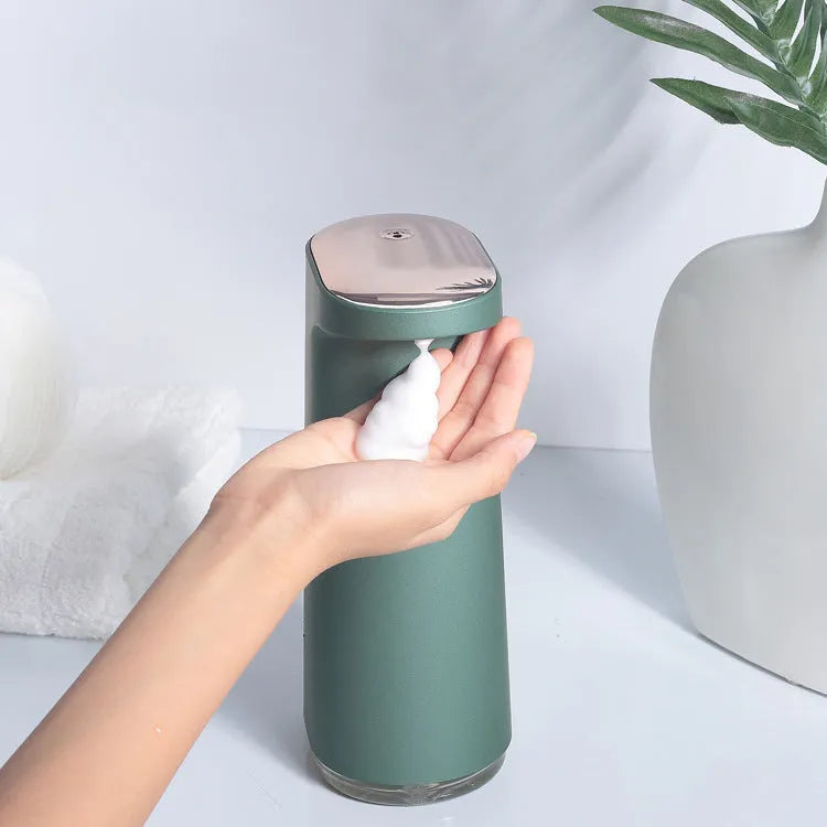Automatic foam soap dispenser in white colour with infrared sensor and USB charging port for bathroom and kitchen use