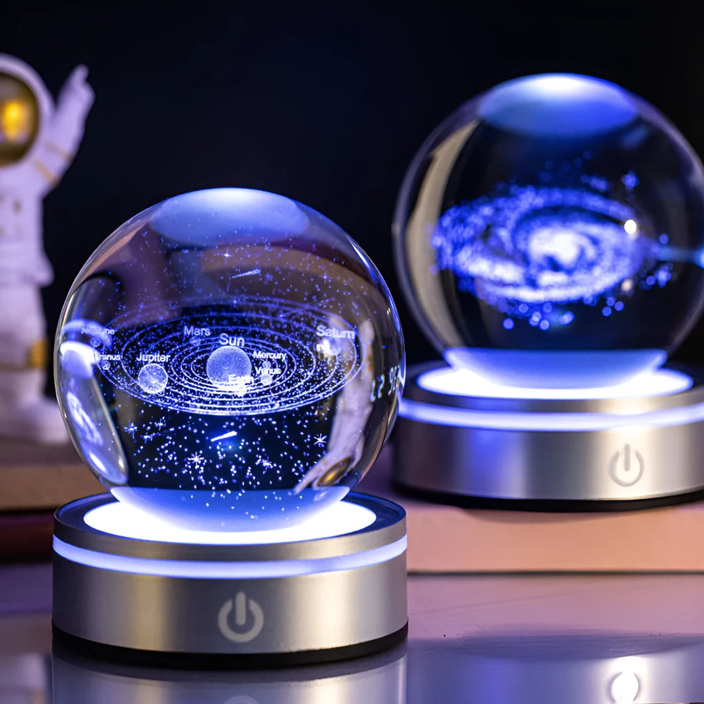 3D inner carving luminous crystal ball night lamp, 8cm white crystal, USB touch base