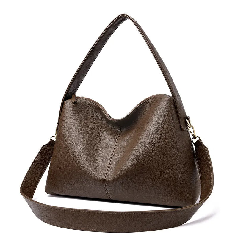 Women's soft PU crossbody bag, 37x14x23cm, with stitched exterior in black, burgundy, light grey, khaki or brown