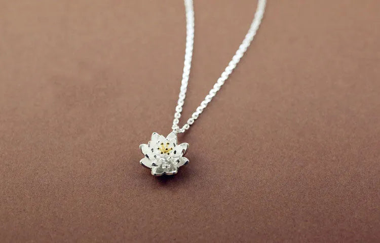 S925 sterling silver lotus pendant necklace for women with O-ring chain