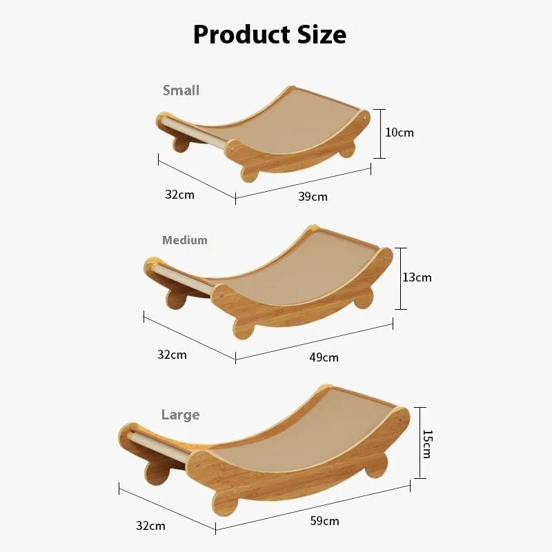 Sisal U-shaped cat scratching lounge chair with nest in pastoral style, showing large, medium, and small size options.
