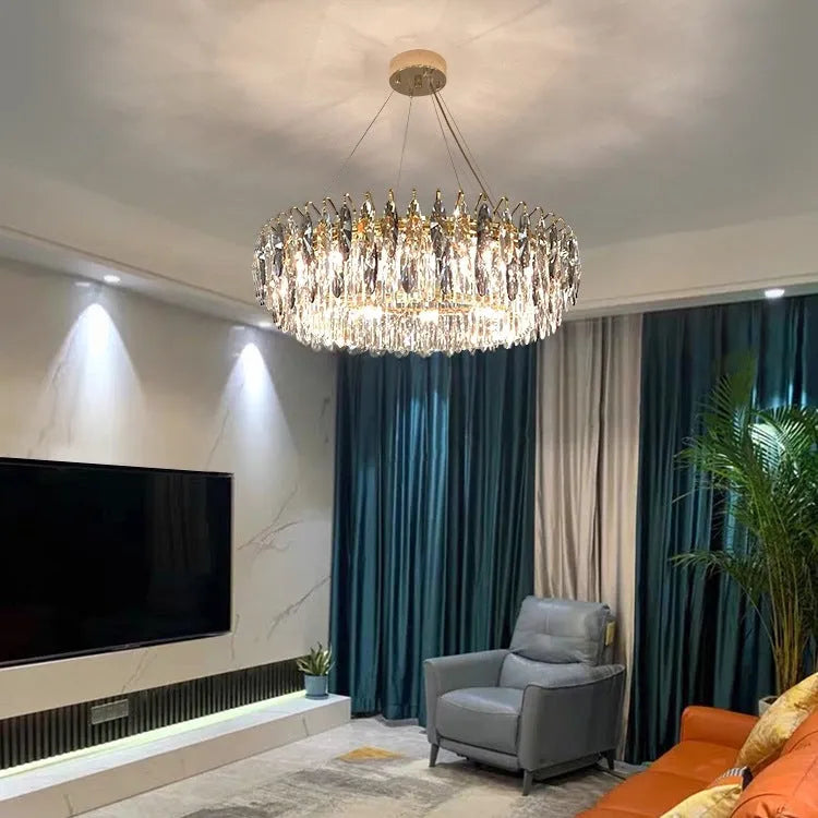Light luxury crystal diamond chandelier with iron frame, multi-head design in diameter 600x300mm for living room