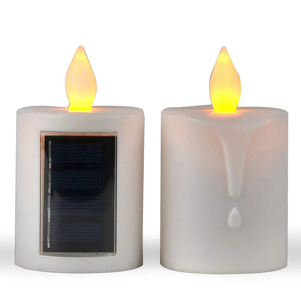 Solar LED candle in ABS plastic, 6.5 x 11cm, rechargeable decorative light for home and events