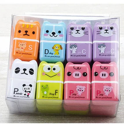 Cartoon animal pencil eraser, plastic, 3x1.5x5cm, mixed colours, 6 pack for pencil writing correction.