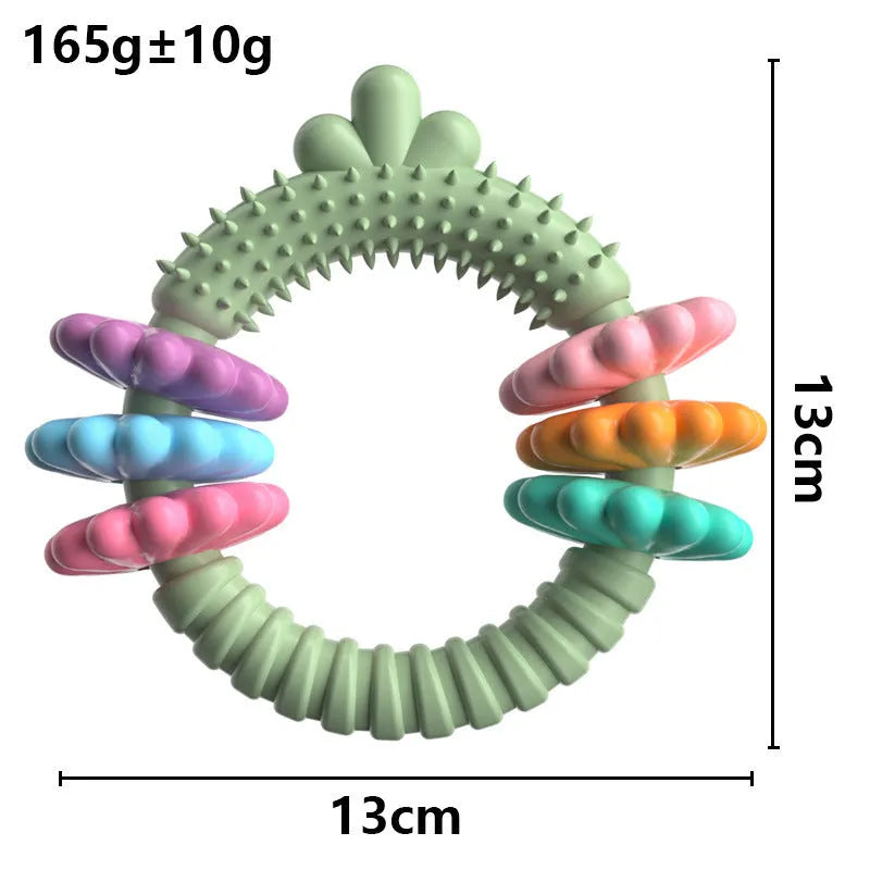Blue TPR rubber chew ring dog toy for small dogs on a white background.