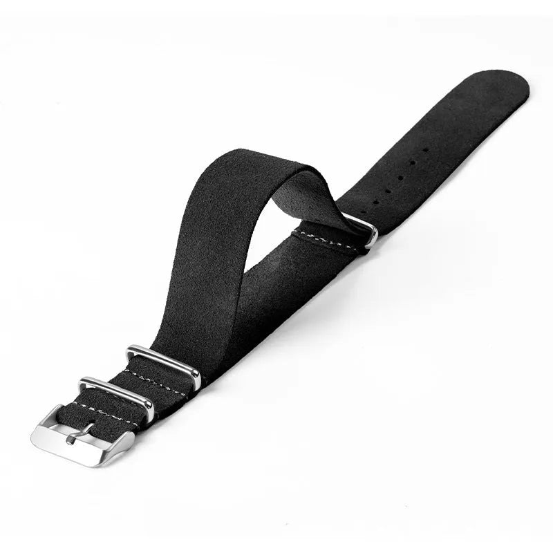 Genuine leather watch strap with velvet finish in brown, 20mm width, retro artistic style on display