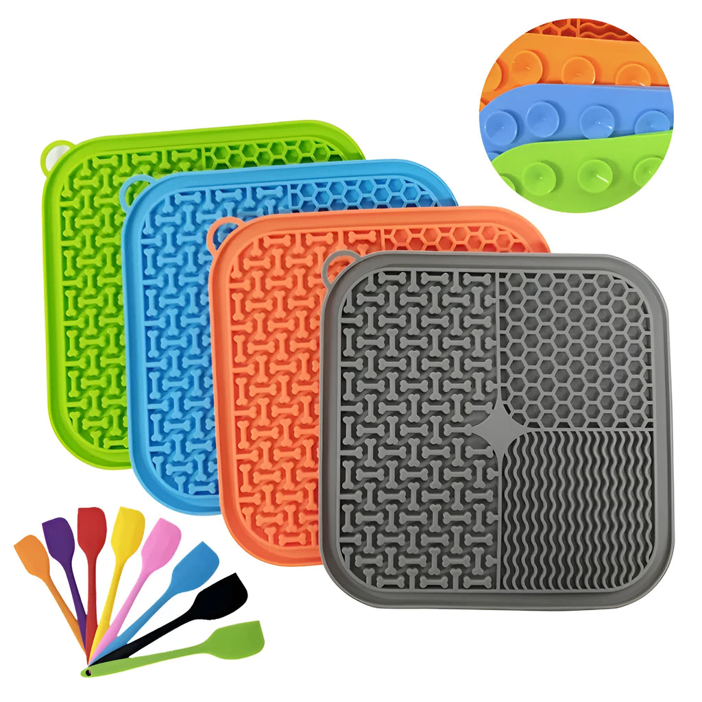 Fengrong silicone slow food mat for dogs in sky blue with scraper, non-slip pet feeding bowl