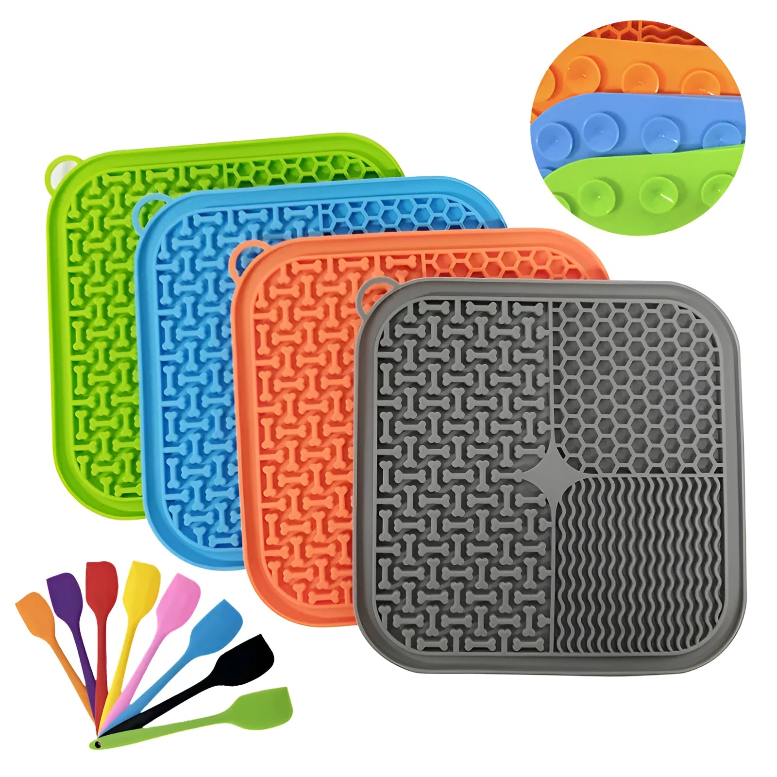 Fengrong silicone slow food mat for dogs in sky blue with scraper, non-slip pet feeding bowl