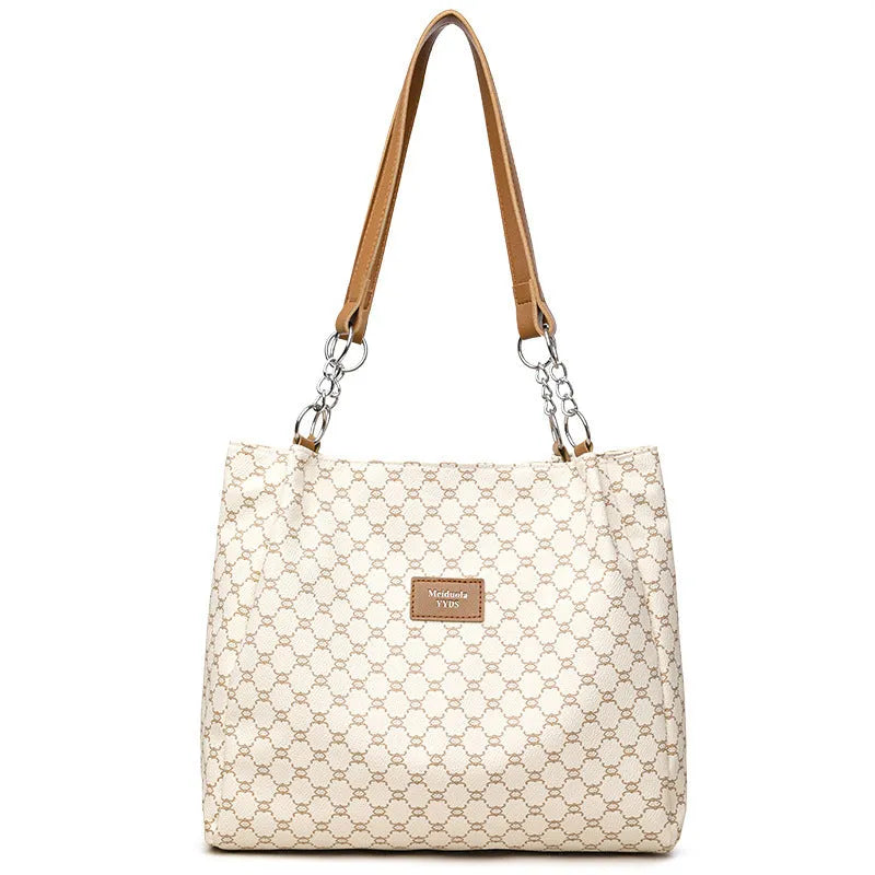 Women's retro fashion handbag in soft PU leather available in brown, white and grey colours