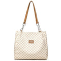Women's retro fashion handbag in soft PU leather available in brown, white and grey colours
