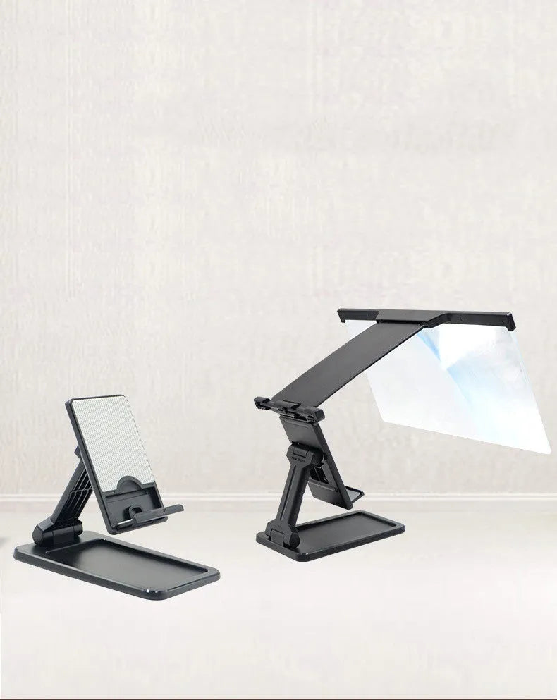 Black folding mobile phone screen amplifier and holder with 12-inch magnifier for iPhones