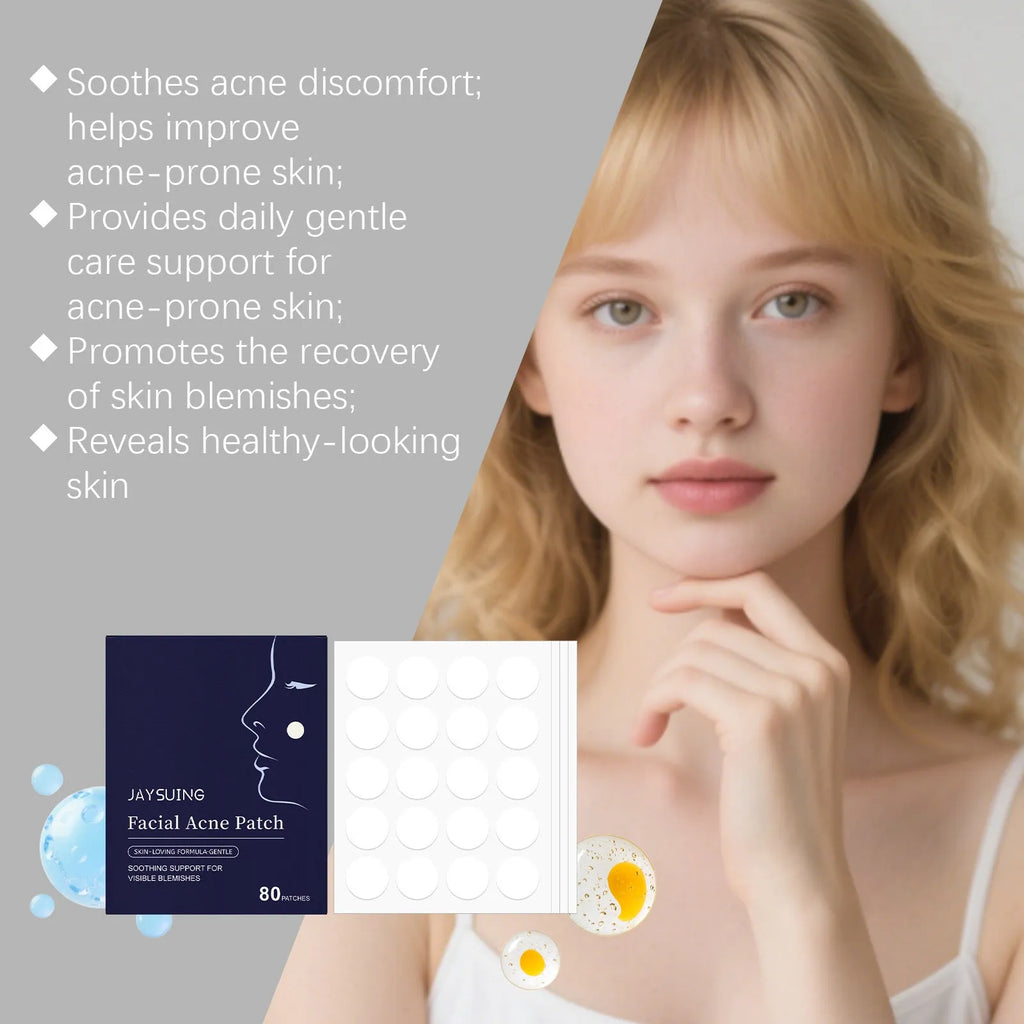 Pack of 80 breathable facial acne patches for spot treatment.