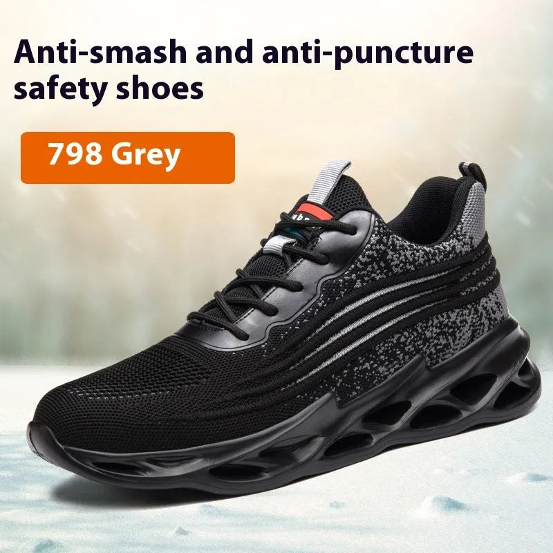 Brown labour protection shoes with leather upper and rubber sole, anti-smashing and puncture resistant design