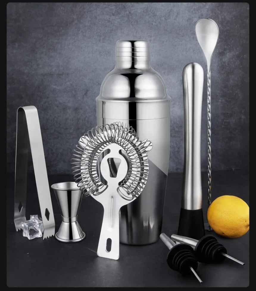 23-piece European-style cocktail set with stainless steel and acrylic bar tools including shaker and jigger.