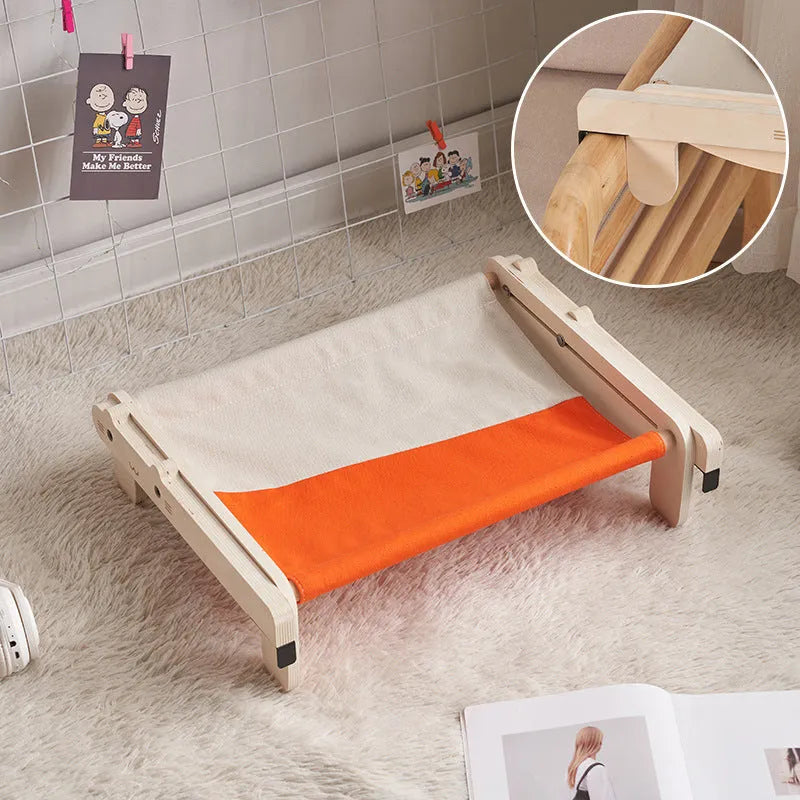 Solid wood cat bed with removable cushion in grey pink colour option