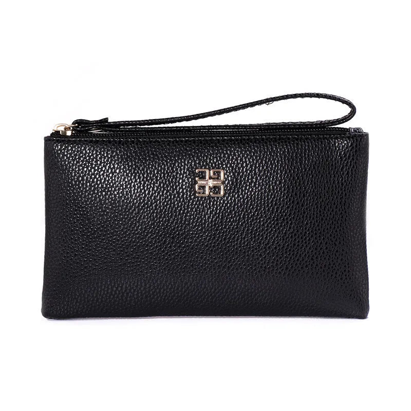 Long wine red PU leather phone wallet handbag with a silver zipper, shown open to reveal card slots and a clear ID window.