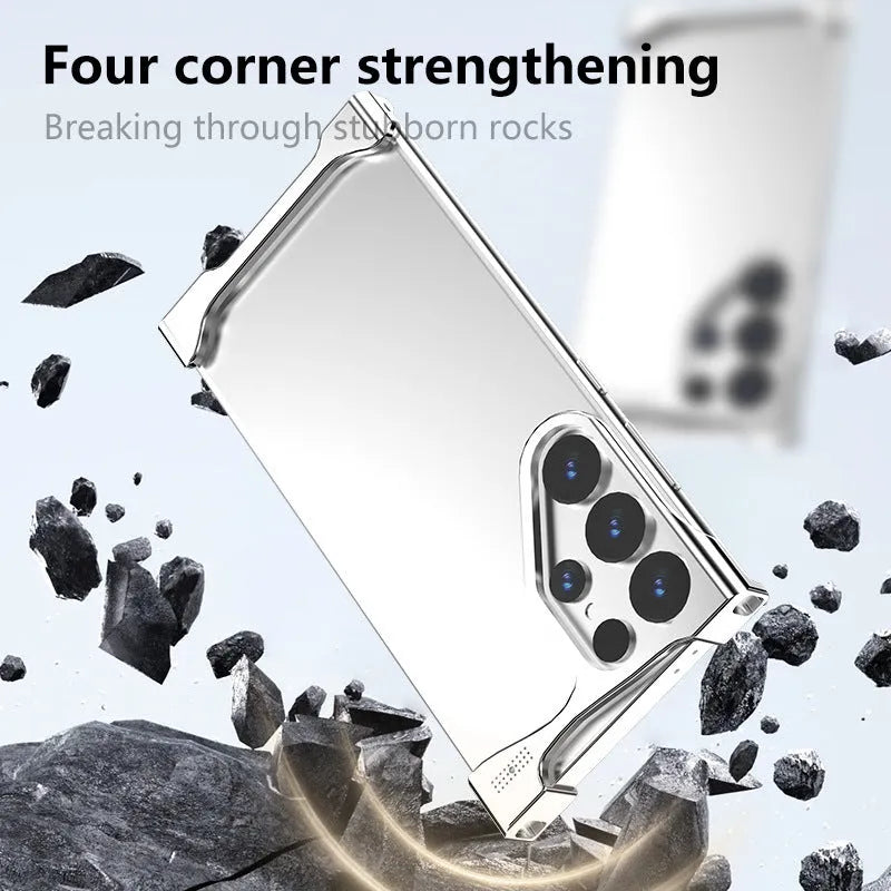 Metal hollow protective cover for Samsung Galaxy S23 S24 S25 with laser pattern in gold colour