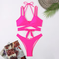 Women's solid colour strap beach bikini swimsuit in briefs style