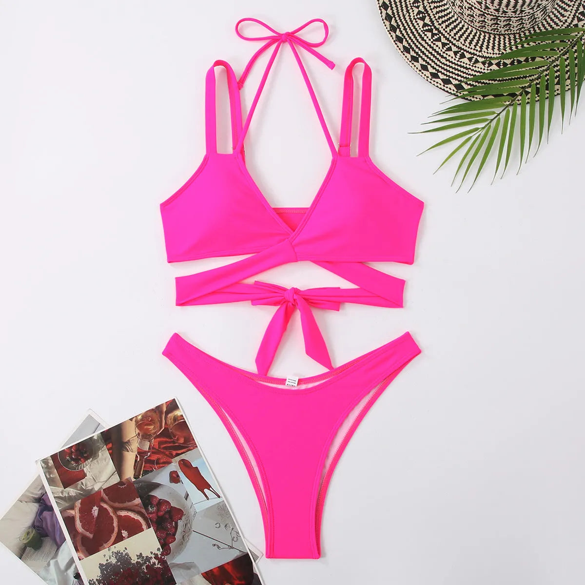 Women's solid colour strap beach bikini swimsuit in briefs style