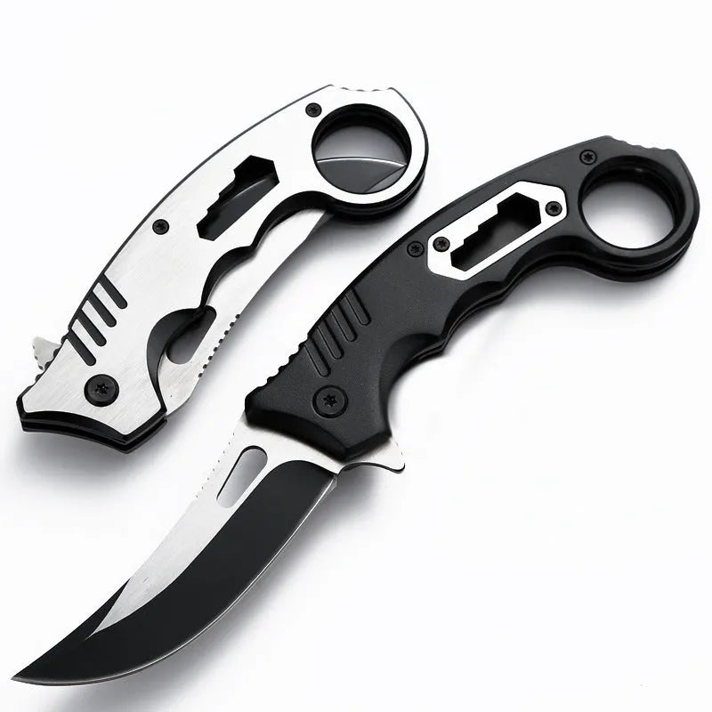 Folding knife with 3Cr13 blade, brushed steel handle, 8cm blade, black colour, open position