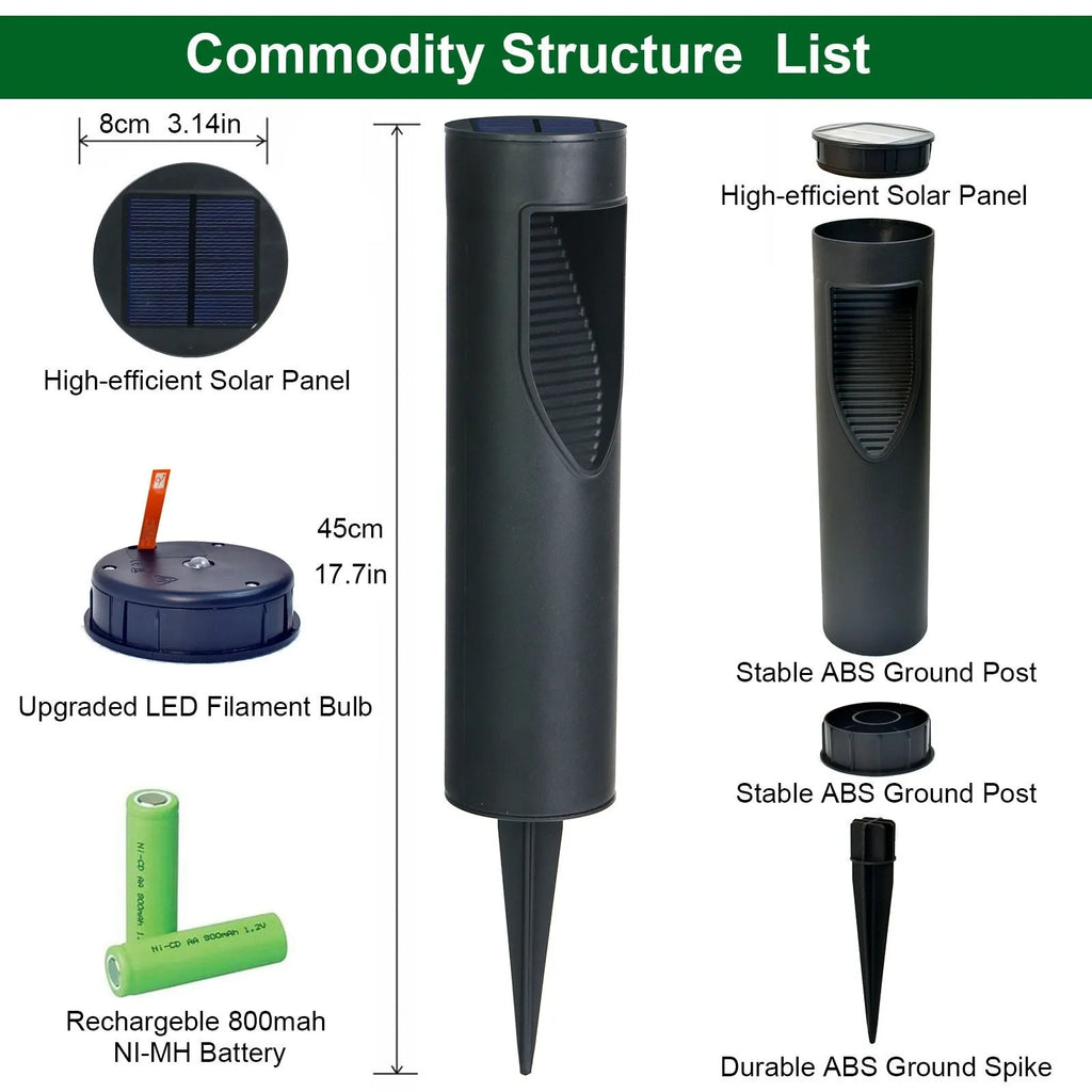 Black geometric abstract solar garden light with stainless steel construction for outdoor use