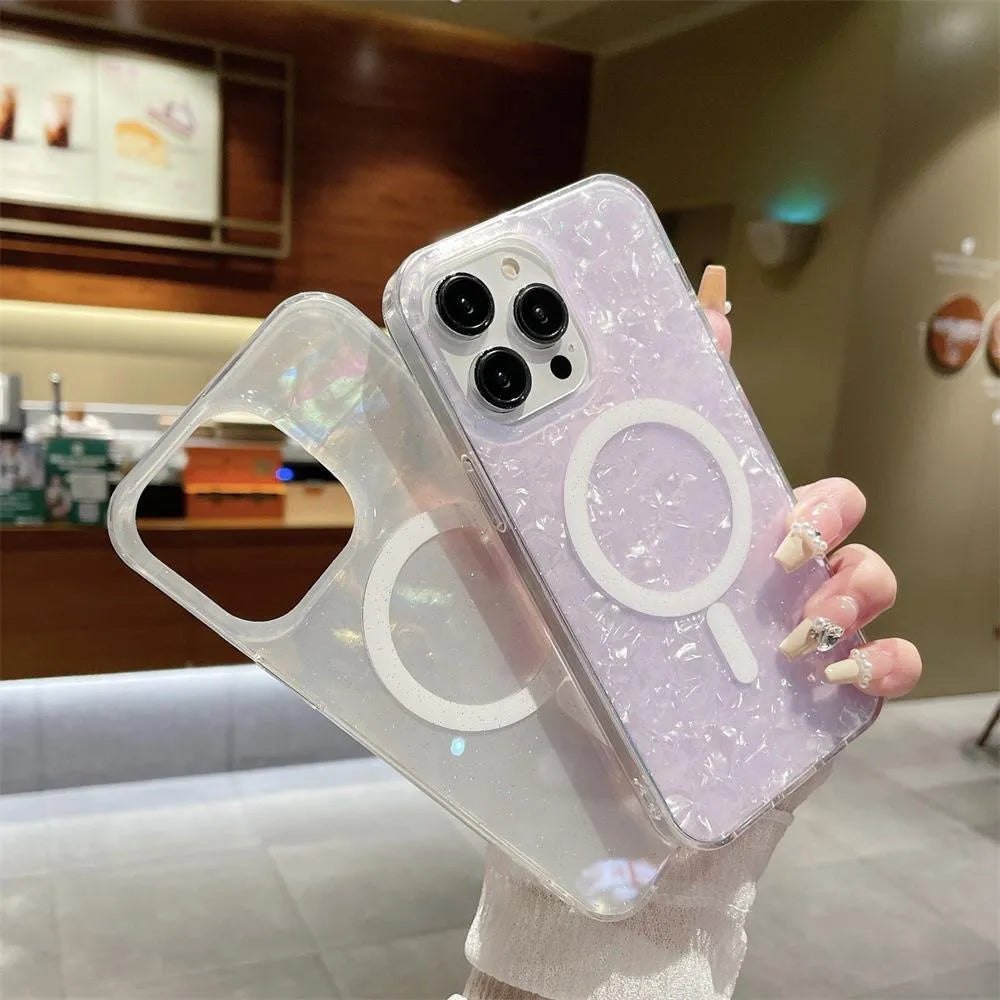 TPU magnetic shell phone case with transparent flash colour finish for iPhone 11-15 Pro Max